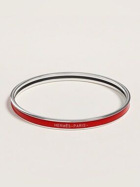 Hermès Uni Red Enamel Double Bangle Bracelet